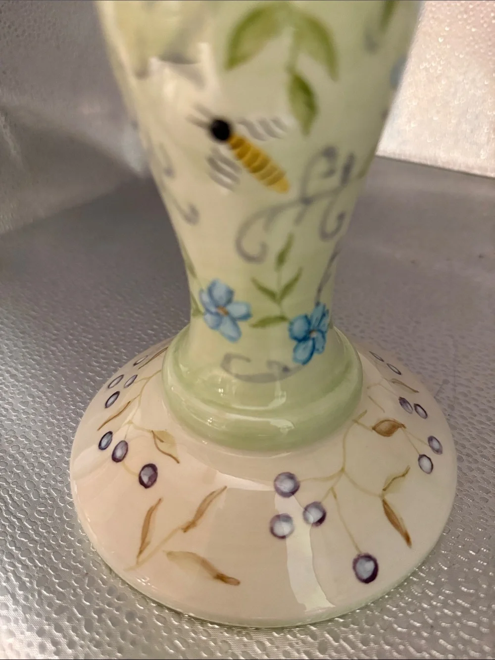 Hand-Painted Floral Ceramic Pillar Candle Holder in Beautiful Pastels